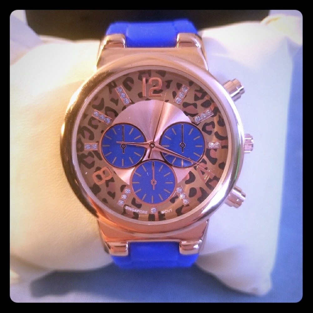 Blue&Gold Cheetah Print Fashion Watch